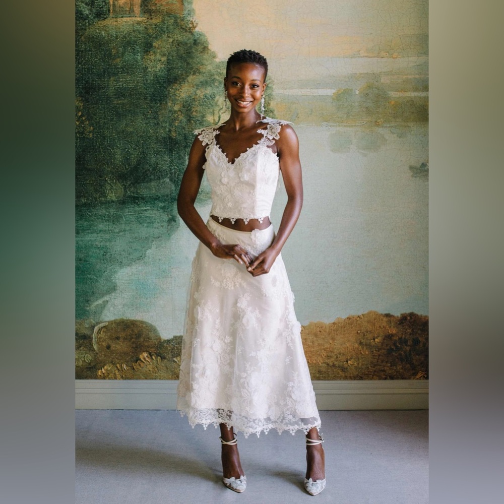 Designer Claire Pettibone 
MAGNOLIA FLORAL BUSTIER TOP and MIDI SKIRT
NWT